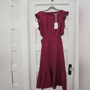 Red Ruffled Smocked Midi Sundress